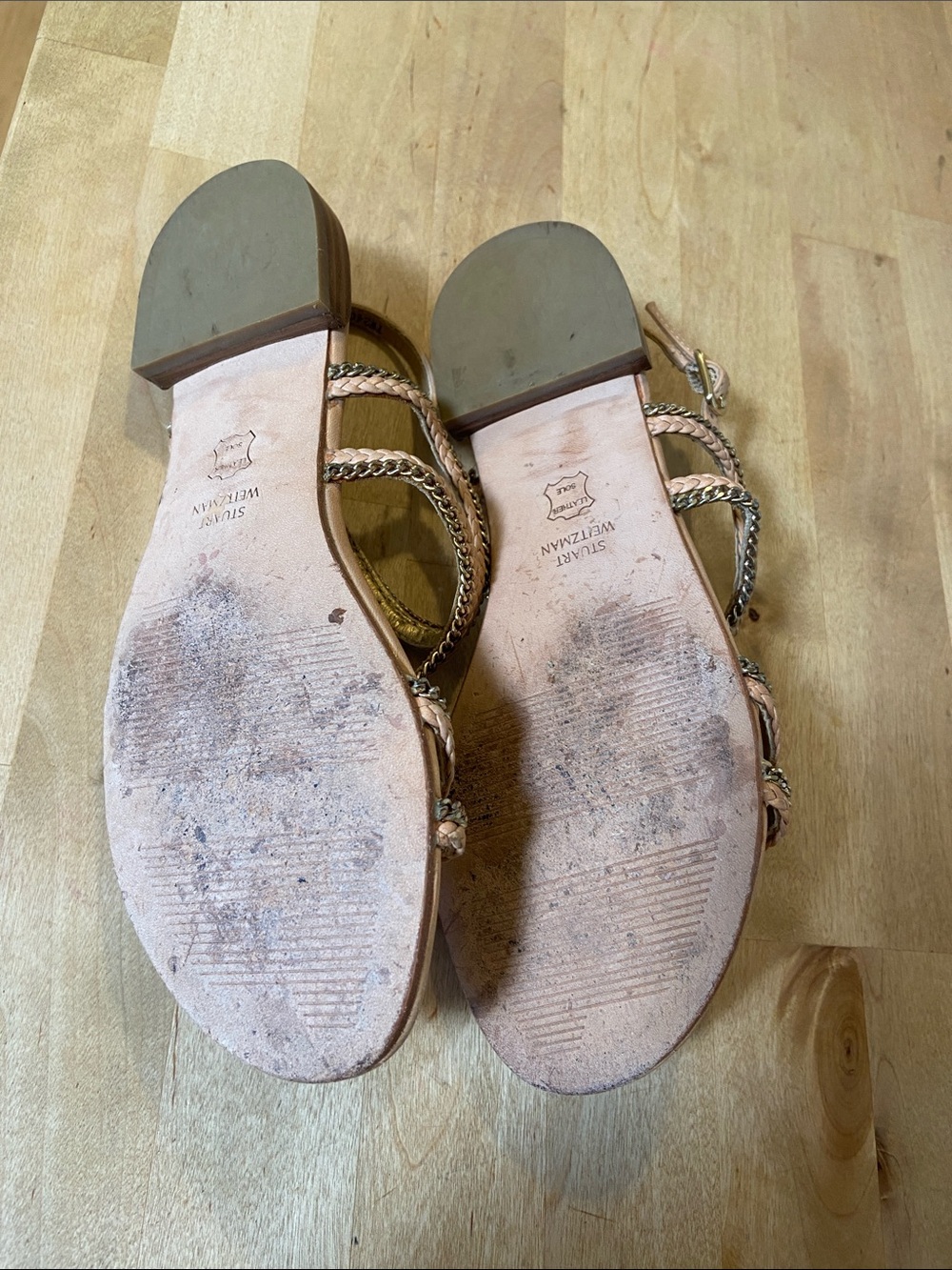 Stuart Weitzman Blush Braided T-Strap Sandals - Picture 7 of 8
